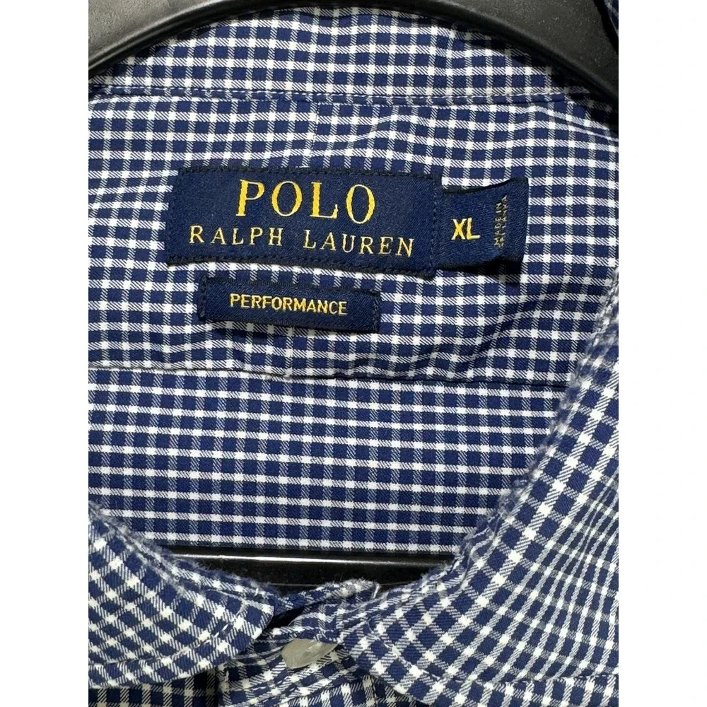 Polo Ralph Lauren Performance‎ Shirt Men XL Blue Gingham Nylon Button Front